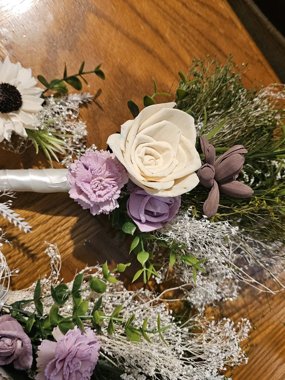 Wedding In A Box! Purples& Cream Floral Bouquet And Boutonniere Set